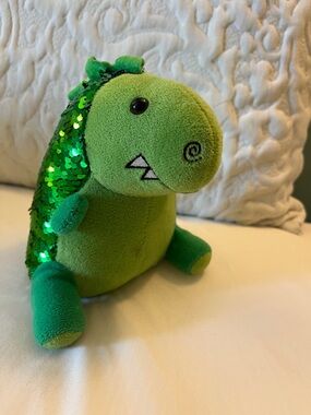 5 inch Weighted Green Flippy Sequin Plush Dinosaur Toy